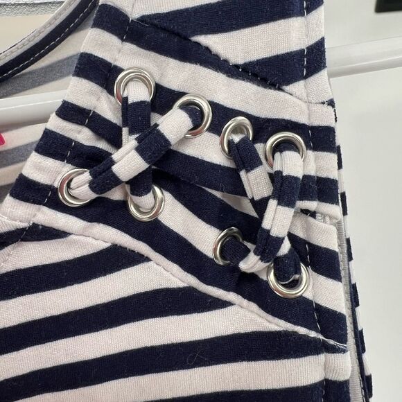 About a girl tank navy and white striped laced detail above the knee dress M - Picture 4 of 6